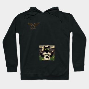 LitQ - Black Anime Cat smoking weed football inspired print Hoodie